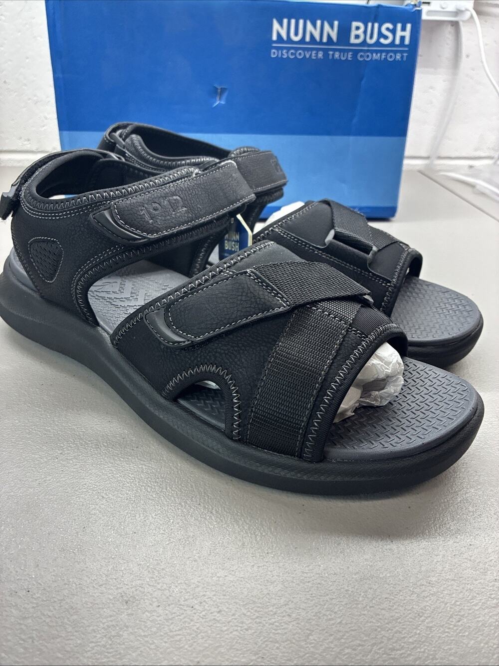 New NUNN BUSH Rio Vista Three Strap River MEN'S SANDALS BLACK SIZE 12 With Box